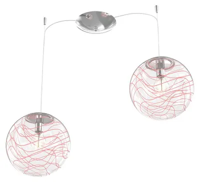 Produktbild von Zeitgenössische Aufhängung Mond Metall Chrom Rot Glas 2 Lichter E27 D.30Cm