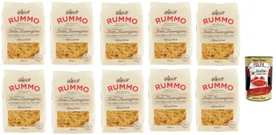 Produktbild von Rummo Farfalle n° 85 Pasta Lenta Lavorazione Teigwaren aus Hartweizengrieß Bronze-Zeichnung 10x 500g + Italian Gourmet polpa 400g