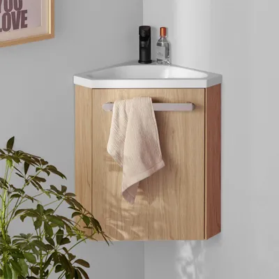 Image de Ensemble lave-mains d'angle suspendu SKINO avec robinet noir