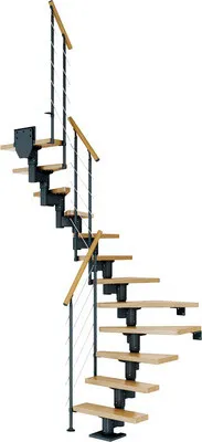 Produktbild von Pertura Mittelholmtreppe Spiros Eiche Leimholz Anthrazit 1/2-gewendelt 65 cm 13 Stufen / 14 Steigungen Relinggeländer An
