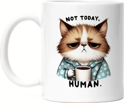 Produktbild von Not Today Human Tasse Weiß Katze Lustig Süß Geschenkidee für Morgenmuffel