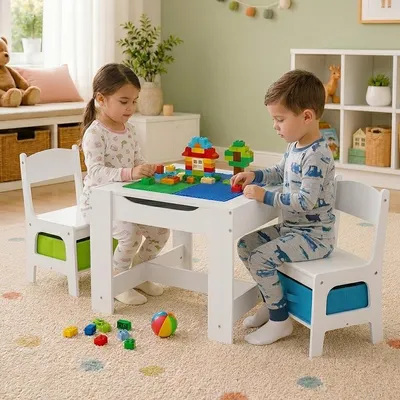 Produktbild von Baby Vivo Kindersitzgruppe mit multifunktionalem Tisch und 2 Stühlen aus Holz - Moritz