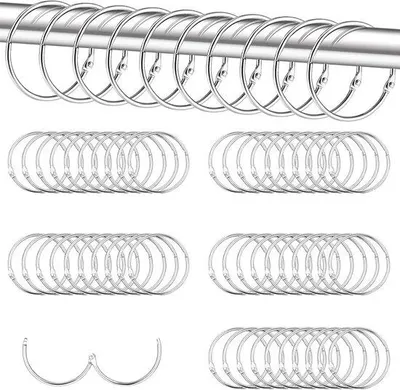 Image de 50 anneaux tubulaires pour rideaux de douche - Lot de 50 anneaux de 50 mm pour rideaux de douche et fenêtres