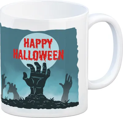 Produktbild von Happy Halloween Kaffeebecher mit gruseligen Zombiehänden