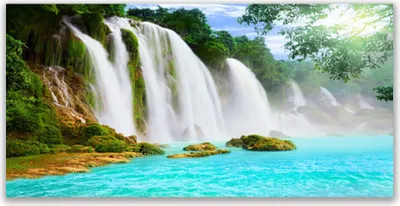 Produktbild von Glasbilder 120x60 Wandbild Druck auf Glas Wasserfall See Natur