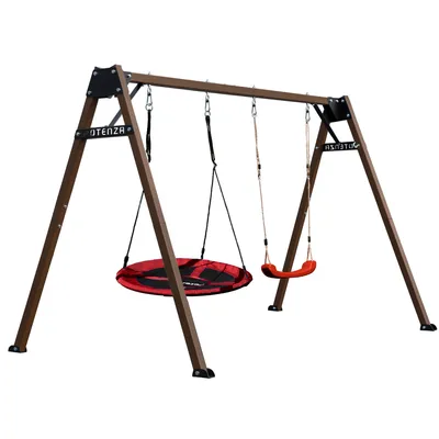 Produktbild von Potenza Doppelschaukel 250x207 cm mit Nestschaukel & Sitz, verzinktes Metallgestell, Gartenschaukel für Kinder & Hängematte, bis 200 kg belastbar