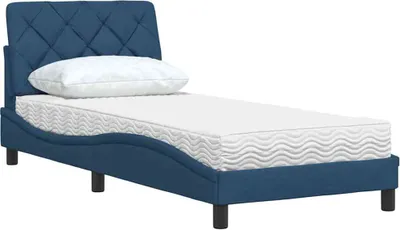 Imagen del producto de Cama con colchón, color azul, 90x190 cm, tapizada en tela