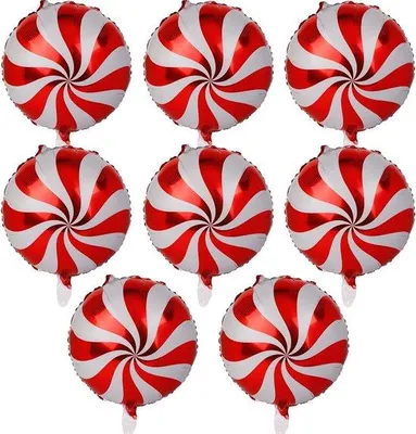 Image de Décoration de Noël : 8 ballons rouges et blancs pour Candyland