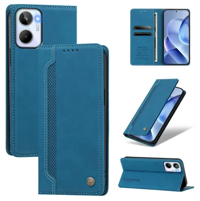 Image de Étui pour Realme 10 4G, type portefeuille en cuirPolyuréthaneavec compartiments pour cartes et support intégré, couleur bleu