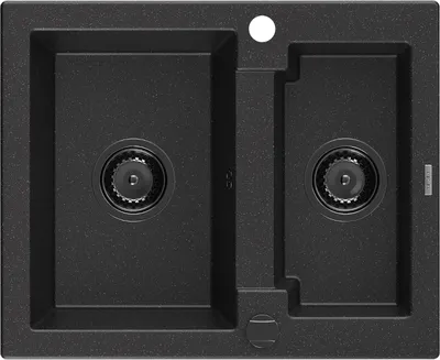 Produktbild von Mexen Carlos 1,5-Becken-Granitspüle 582 x 475 mm, Schwarz/Silbermetallic, Siphon Schwarz - 6518581500-73-B