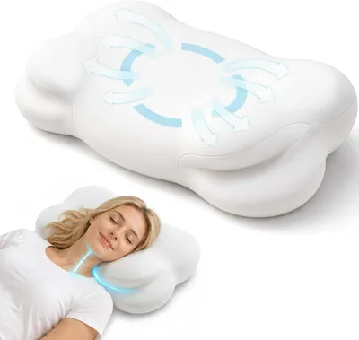 Imagen del producto de Almohada ergonómica para el cuello, fabricada en espuma viscoelástica, de 60x37x7/10 cm, ideal para personas que duermen de lado o boca arriba