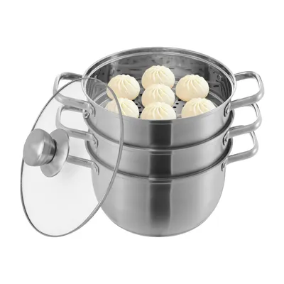 Zdjęcie produktu dla Garnek ze stali nierdzewnej 3-warstwowy z wkładem do gotowania na parze (średnica 24 cm)
