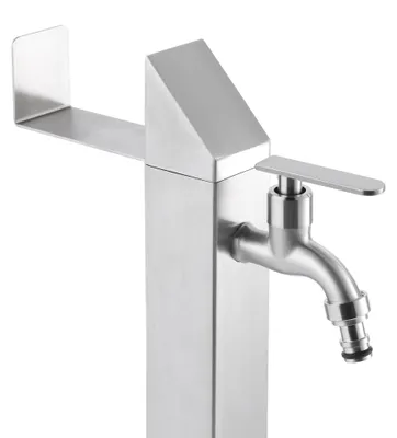 Immagine prodotto di Colonna per rubinetto da esterno in acciaio inossidabile, 93 cm, realizzata in acciaio inossidabile 304 spazzolato, con 2 attacchi per rubinetti e supporto per tubo. Ideale per giardini e spazi esterni