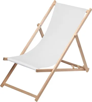 Image de Chaise longue réglable en bois de hêtre avec housse en polyester - Nature/Blanc - Housse amovible et lavable - Capacité de charge jusqu'à 95 kgNaturel