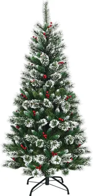 Produktbild von 180 cm künstlicher Weihnachtsbaum mit Schneeflocken und roten Beeren