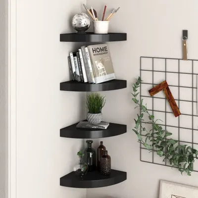 Immagine prodotto di Maison Exclusive - Scaffali angolari sospesi, 4 pezzi, nero, 25x25x3,8 cm, MDF