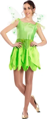 Tinkerbell Kostüm grüne Elfe mit Flügeln für Damen Gr. S-XL Kleid grün Fasching Karneval Mottoparty Märchen Feen-Kostüm Fantasy Familienkostüm