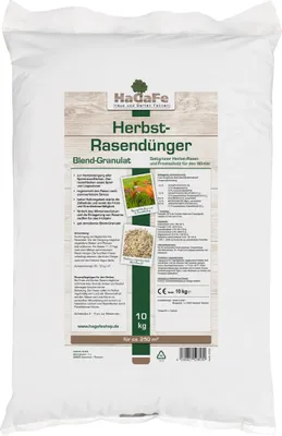 Produktbild von 10kg (1 x 10kg) HaGaFe Herbstrasendünger, Herbst - Rasendünger, Herbst - Dünger, Kaliumdünger für Frosthärte und Standfestigkeit, Blend - Granulat