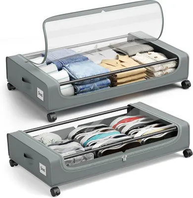 Aufbewahrungsboxen unter Bett mit Rollen, 2er-Pack, Grau, 50 l