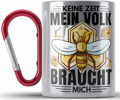 Produktbild von Trendation - Imker Geschenk Edelstahl Tasse Karabiner Spruch Geschenkidee Bienen Bienenzüchter (Rot)