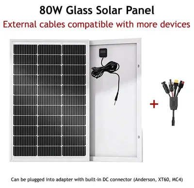 Produktbild von Solarmodul 80 W - Starres PV Panel - Mit 5-in-1 DC Multikabel - Für Balkon & Camping - Tragbar Für Power Station - Offgrid Notstrom Ladegerät