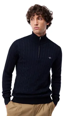 Productafbeelding van Gant heren katoenen kabeltrui met halve rits, donkerblauw, maat S (EU)