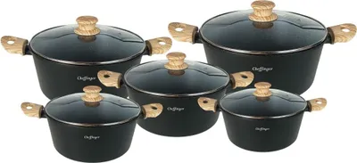 Image de Set de 10 casseroles avec couvercles en verre - convient pour l'induction, revêtement en marbre antiadhésif noir