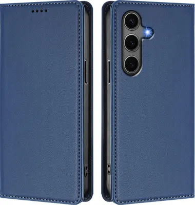 Produktbild von Handyhülle für Samsung Galaxy S25+ / S24+, Kunstleder Klapphülle Stoßfeste Magnetische Hülle mit Ständer Dunkelblau