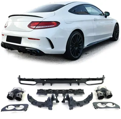Für Mercedes C205 Coupe 2018- Heckdiffusor Stoßstange + 4 Rohr Endrohre Schwarz in der Farbe Schwarz von Carparts-Online GmbH
