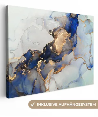 Obrázek produktu pro OneMillionCanvasses® - Plátno - Mramor - Modrá - Zlatá, nástěnná malba, nástěnné dekorace obrazy obývací pokoj, 120x90cm