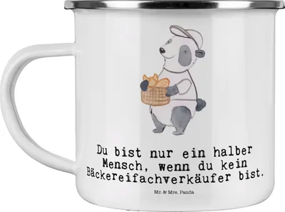 Produktbild von Mr. & Mrs. Panda Teetasse Bäckereifachverkäufer Herz - Weiß - Geschenk, Emaille Tasse, becher, Bäckerei, Beruf, Teebecher, Backstube, Spruch, Pott