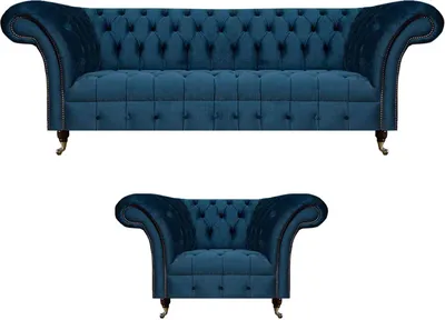 Obrázok produktu pre Wohnzimmer Sitzmöbel Blau Sofa Dreisitze Luxus Sessel Möbel Chesterfield