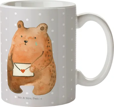 Produktbild von Mr. & Mrs. Panda Plastikbecher Bär Vermissen - Grau Pastell - Geschenk, Pott, Camping Tasse, Liebeskummer, Reise, Haferl, Teddy, Kinderbecher, Kindertasse, Freund