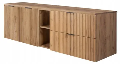 Zdjęcie produktu dla Szafka Łazienkowa Wisząca Dwudrzwiowa Dąb Blat Regał Dąb 140X46 Flisan
