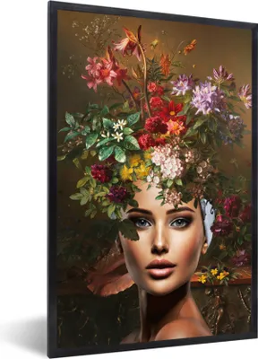 Produktbild von MuchoWow® MuchoWow® Gerahmtes Poster Frau - Blumen - Farben 20x30 cm - Poster mit zchwarzem Bilderrahmen - Drucken - Bilder Poster im Rahmen