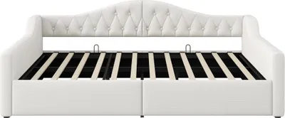 Produktbild von Flieks Hydraulisches Polsterbett 140x200cm mit Stauraum, Schlafsofa Tagesbett mit Rücken- und Armlehne, Jugendbett Doppelbett mit Led, Leinen, Beige