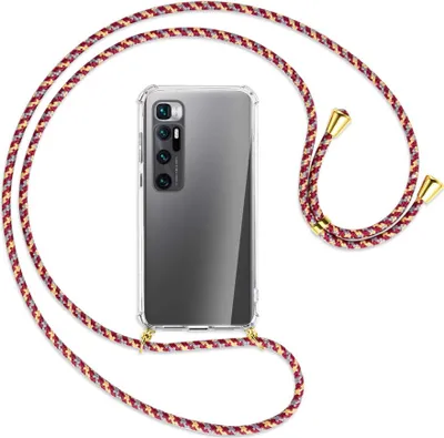 Produktbild von Handykette Backcover-Schutzhülle mit Band (Metall goldfarben) für Xiaomi Mi 10 Ultra - weinrot/gelb/grau