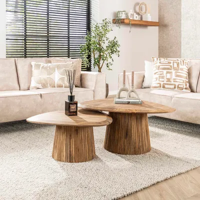 Produktbild von Couchtisch Wave dreieckig Set aus 2 / Massiv Mango