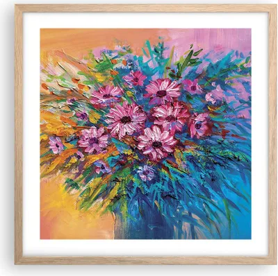 Produktbild von Gerahmtes Poster - Rahmen in heller Eiche - Blumenstrauß Blumen Öl - 50x50 cm - Wand Bild - Wanddeko - Wandbilder - Kunstposter - Wandposter - Bilderrahmen - Bilder - Kunstdruck - P2NAC50x50-4533