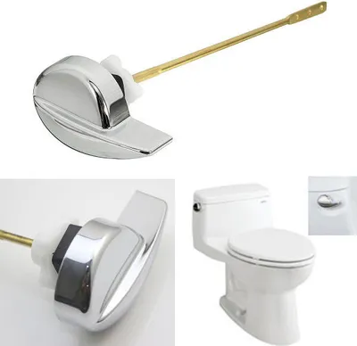Imagen del producto de Palanca universal para cisterna de inodoro con acabado cromado, soporte lateral de latón y empuñadura