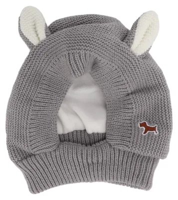 Image de Bonnet pour animaux de compagnie tricoté avec oreilles de lapin, protection contre le bruit, cache-oreilles chauds pour grands chiens, gris