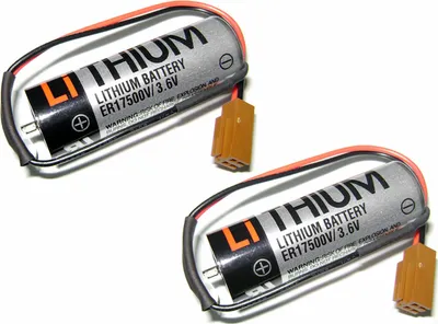 Two lithium batteries with wires and connectors, presented on a white background.