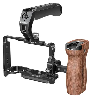 Obrázek produktu pro Poyinco JN-138 klec pro videokameru + horní rukojeť + dřevěná boční rukojeť, klec pro kameru z hliníkové slitiny s úchyty pro studenou obuv, závit 1/4 palce a 3/8 palce, náhrada za kameru Sony ZV-E10 II