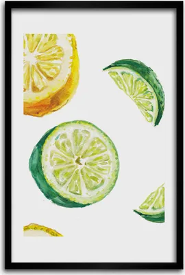 Produktbild von Bild - Bilderrahmen - 40 cm x 60 cm - MDF - Rahmen - Wandkunst - Limetten und Zitronen