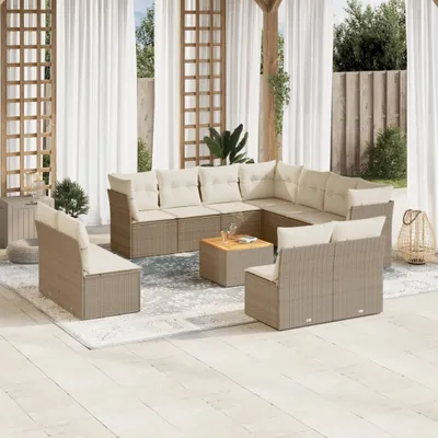 Produktbild von CLORIS 12-tlg. Garten-Sofagarnitur mit Kissen Beige Poly Rattan - Gartenmöbelgarnituren 447