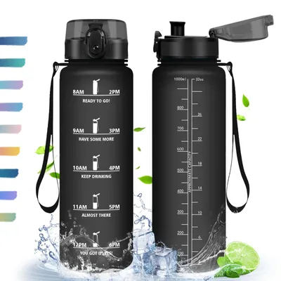 Imagen del producto de Botella para beber, botella deportiva de 1 litro, libre de BPA, a prueba de fugas, ideal para el gimnasio y la oficina