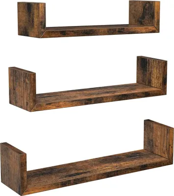 Produktbild von Wandregale in U-Form Set von 3 schwebenden Regalen im Vintage-Stil Wandmontage für Dekorationen Wohnzimmer Schlafzimmer und Büro Vintage Braun LWS034X01 0194343103792