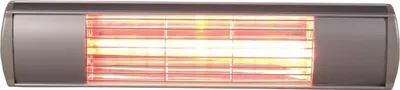 A wall-mounted infrared heater with glowing heating elements.