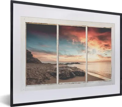 Produktbild von MuchoWow® Gerahmtes Poster Aussicht - Strand - Meer 40x30 cm - Poster mit Schwarzem Bilderrahmen Wandposter Rahmen Foto Bilder - Bilderrahmen - Poster im Rahmen