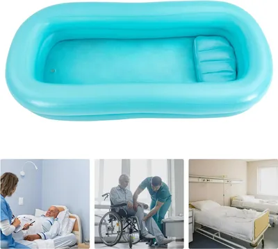 Obrázek produktu pro Zdravotní nafukovací vana, přenosný systém na mytí těla z PVC s vakem na vodu, pomůcka pro lůžkovou koupel pro starší osoby / osoby se zdravotním postižením / pacienty, modrá barva